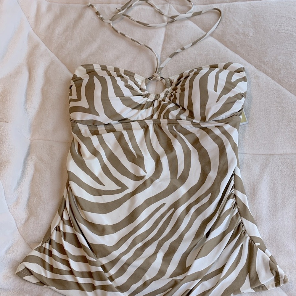 NWT Michael Kors Women Beige White Zebra Print Ring Swimsuit Bikini 2 Piece Set - Picture 3 of 13